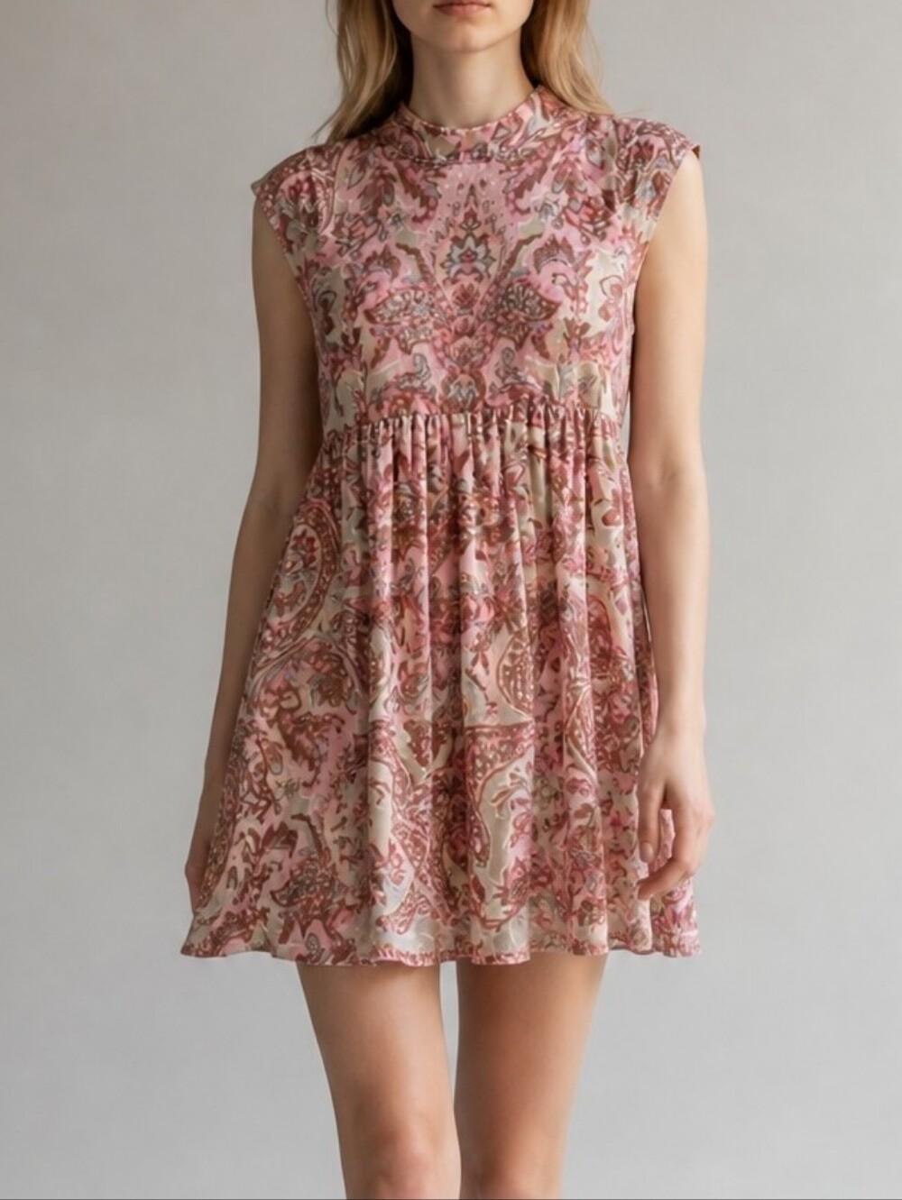 Free People Soft Cream Velvet Gathered Dress Paisley Pockets Boho Cottagecore